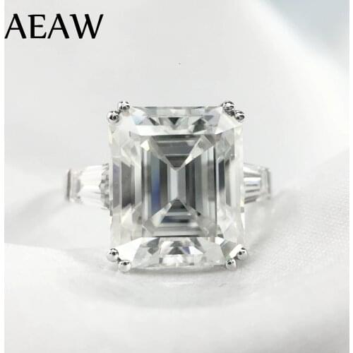 5 Carat ct 9x11mm DF Grade Emerald Cut Engagement&Wedding Moissanite Lab Diamond baguette Ring Genuine 14K 585 White Gold