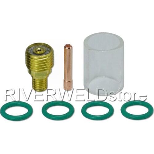 TIG Kit Gas Lens Collet Body 1/16" 1.6mm Collet 13N22 #10 Pyrex Glass Cup Consumables For WP 9 20 25 TIG Welding Torch 7pcs