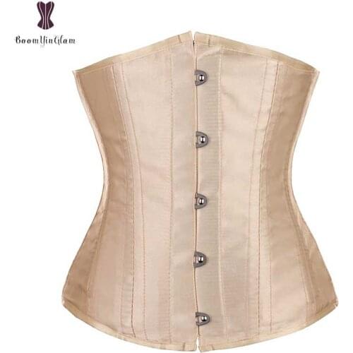 24 Sprial Steel Boned Satin Gothic Corset Waist Slimming Waist Trainer Brocade Sexy Women Underbust Corset Waist Cincher XXS-2XL