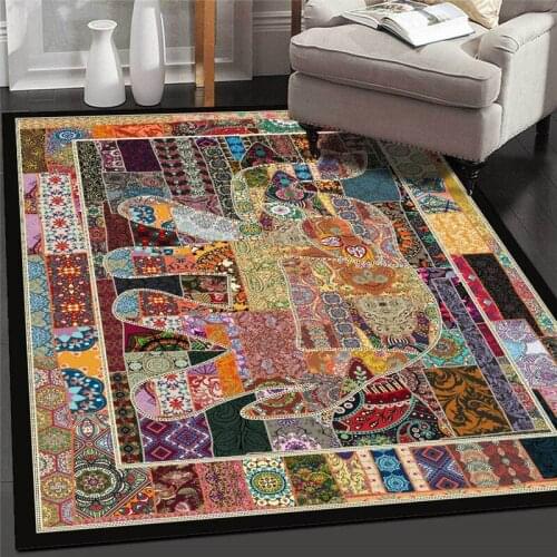 Bohemian National Wind Rug Color Mosaic Elephant Pattern Carpet Living Room Bedroom Bed Blanket Kitchen Bathroom Floor Mat