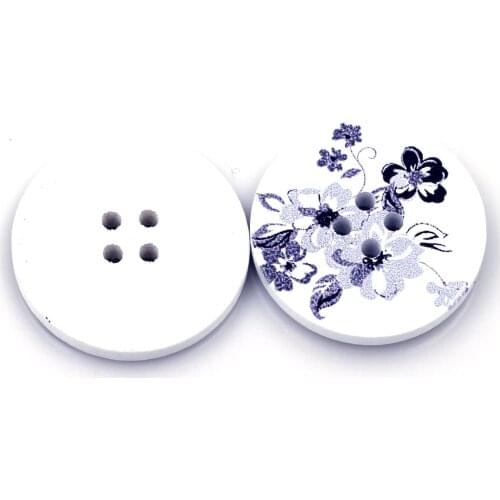 30PCS 30mm Round Wood Sewing Buttons Flower 4 Hole DIY Scrapbook Crafts Ornaments Apparel Clothing Gift Card Decor Accessories
