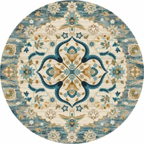 INS Ethnic Retro Jacquard Mandala Round Mat Flower Nordic Marble Printed Round Carpet For Livingroom Kids Room Large Area Rug