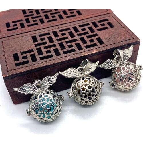 Natural Stone Pendant Spherical Blue Turquoise Tiger Eye Stone Crystal Copper Wing Hollow Star Necklace DIY Jewelry Making