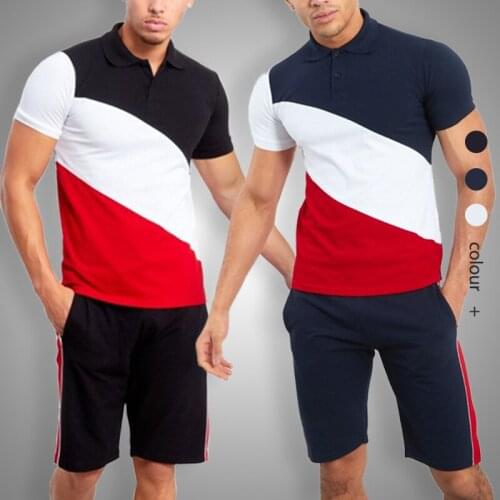 2020 Men Two Pieces Summer Sets Casual T Shirt Shorts Tracksuits Set Male Sweat Suit Fashion Brand Patchwork 2 Pieces Sportswear