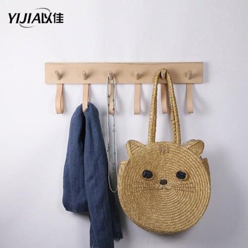 Nordic Style Wood and Leather Wall Hook Multifunction Storage Home Organizer Decor Tool For Clothes Tie Towel Living room hanger