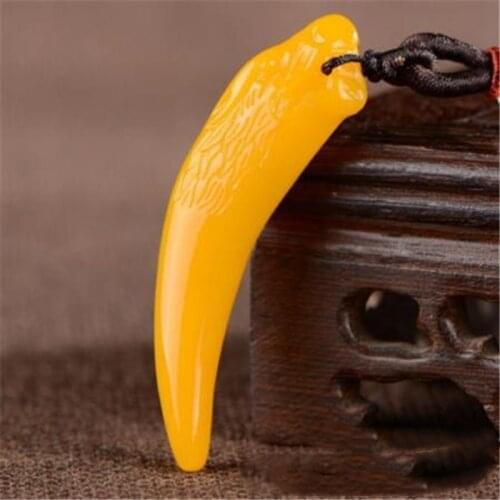 Natural Yellow Hand-made Double-sided Carved Langya Jade Pendant Fashion Boutique Jewelry Mens and Womens Langya Necklace