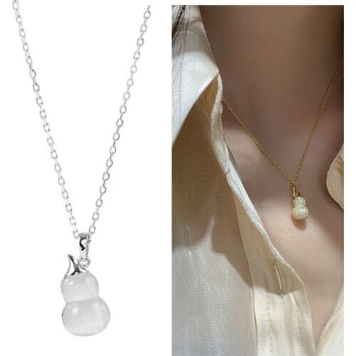Luxury Crystal Gourd Pendant Necklace Female Gold Choker Accessories Pure Silver 925 Sterling Chain Clavicle Necklace For Women