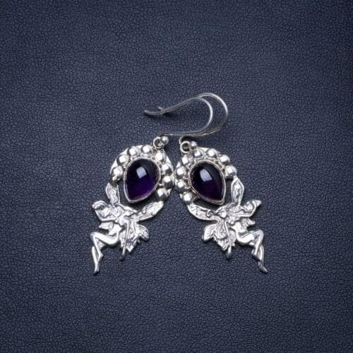 Natural Amethyst Handmade Unique 925 Sterling Silver Earrings 1.75" X4822