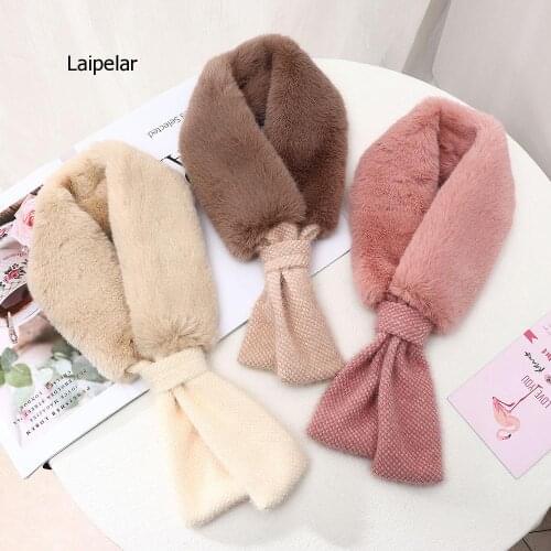 2021 New Winter Black Faux Rabbit Fur Ring Scarf Bandana Women Fashion Plush Collar Scarfs Neckerchiefs for Ladies Neckwarmers