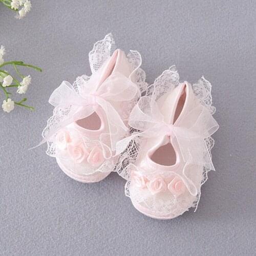 Princess Party Lace Floral Soft Sole Crib Shoes Newborn Baby Girl Shoes Anti-slip Sneaker Prewalker Toddler Kid 0-12M