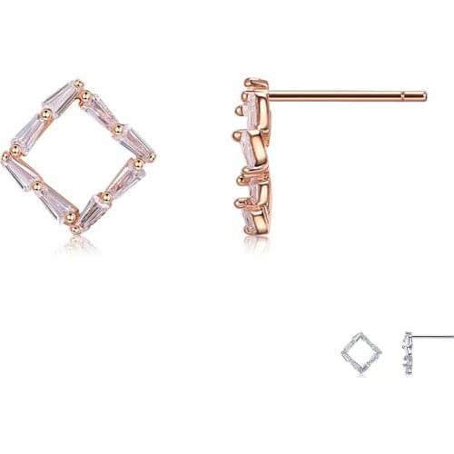 ZEMIOR Genuine 925 Sterling Silver Geometry Square Stud Earrings For Women Clear 5A Zircon Earring Luxury Party Jewelry Gift