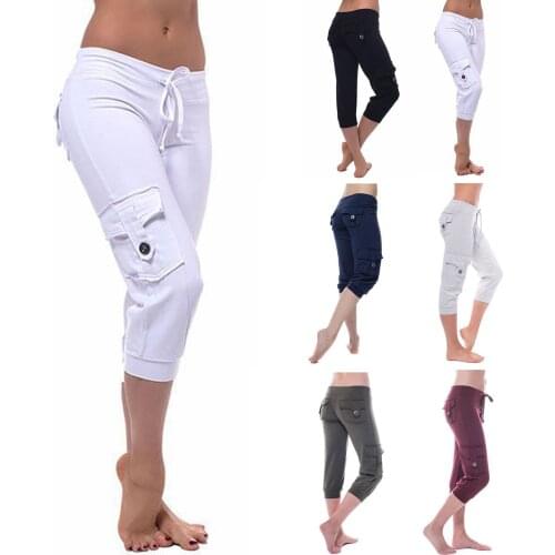 Womens Casual Capris Summer Harem Pants Drawstring Elastic Band Sport Running Pants With Pockets 2021 New
