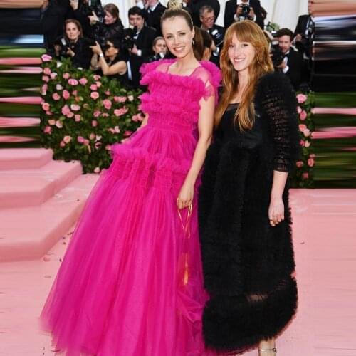 Elegant Fuchsia Celebrity Tulle Dresses See Through Extra Puffy Red Carpet Tulle Dressing Gowns Women Custom Made 2021