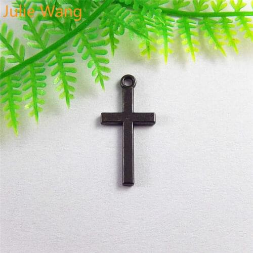 Julie Wang 20PCS Trendy Gun Black Rosary Cross Crucifix Charms Pendants Suspension Necklace Key Chain Jewelry Accessory