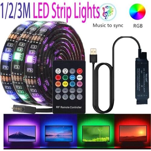 1/2/3M LED Strip Lights USB 5050 RGB Music Controller Sound Sensor with IR Remote IP65 Music Holiday Lights Computer Backlight