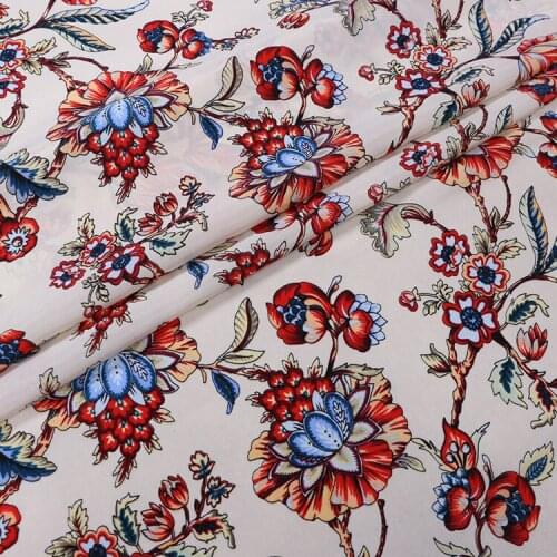 1 Meter Red Flower Summer Crepe De Chine Dress Mulberry Diy Clothing Silk Fabric