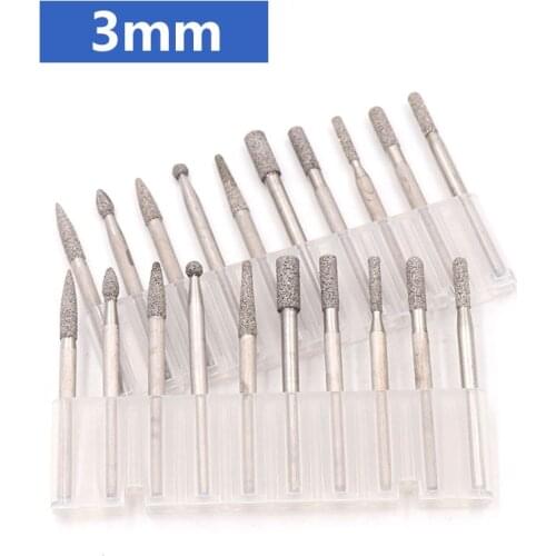 10PCS 3mm Mini Drill Bits Diamond Burs Grinding Wheel Abrasive Shank Wood Stone Engraving for Power Tools Accessories