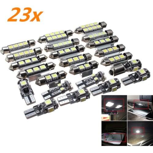 23pcs Interior lights Canbus LED White Car Inside Light Kit Dome Map light Trunk Mirror License Plate Lamp Bulbs