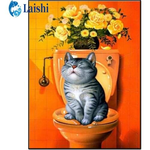5D DIY Cute little cat in the toilet Diamond Painting Full Square round drill Home Decoration Embroidery Handcraft Art Kits