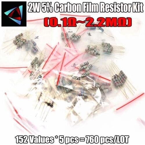 0.1-2.2M ohm 2W 5% DIP carbon film resistor,152valuesX5pcs=760pcs, RESISTORS Assorted Kit, Sample bag