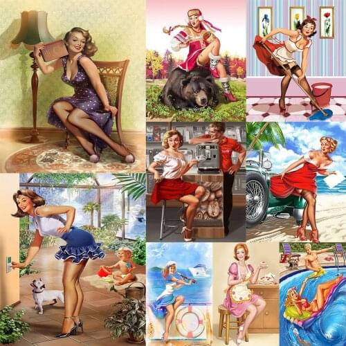 DIY 5D Diamond Painting Girl Full Round Drill Picture Diamond Painting Home Decoration Gift Character Hanging Painting 30x40cm