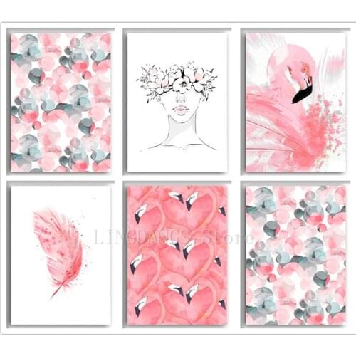 5D DIY Diamond Painting Beautiful Pink Flamingo Feather Diamond Mosaic Abstract Art Embroidery Cross Stitch Set Girls Room Decor