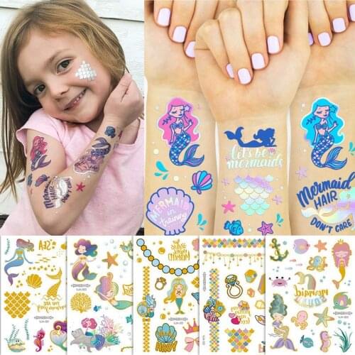 Mermaid Party Glitter Tattoo Stickers Childrens Metallic Body Art Tattoo Cartoon Flash Temporary Waterproof Tattoos Stickers