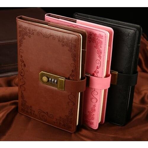 Diary With Lock Notebook A5 Vintage Lockable Paper PU Leather Note Book Traveler Journal Weekly Planner School Stationery Gift
