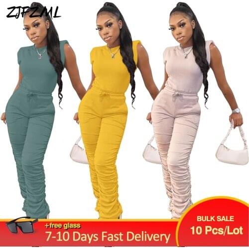 Bulk Items Wholesale Lots Autumn 2021 Womens Clothing Sleeveless Tank Tops+high Waist Stacked Sweatpant Sporty Jogging Suits