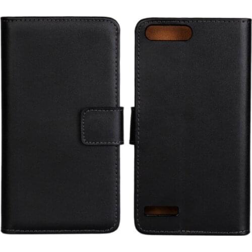 Black Genuine Leather Wallet Case For Huawei Ascend G6 with Card Holder and Stand Function Phone Bag