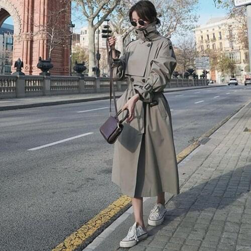 Long Trench Coat Ladies Double Breasted Slim Trench Coat Female Outwear Windbreaker Casual Street All-match Womens Clothing XXL
