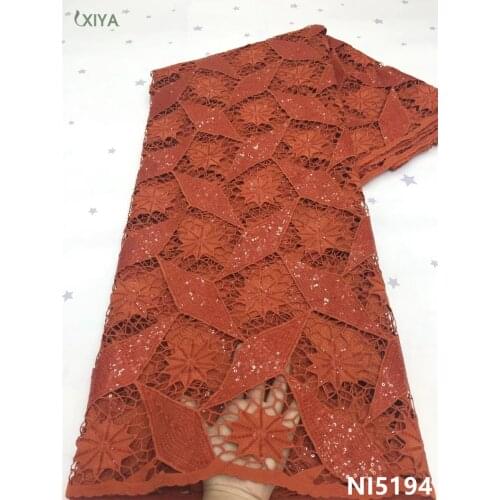 Guipure Lace Fabric Burnt Orange African Cord Lace Fabric for Party Wedding Embroidery Nigeria Lace Fabric with Sequins NI5194