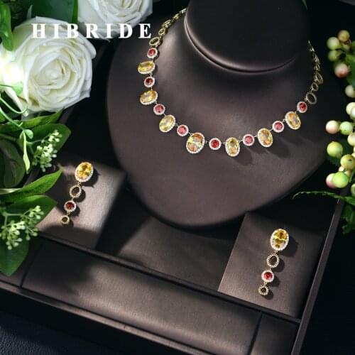 HIBRIDE New Fashion AAA Cubic Zirconia Necklace Jewelry Set for Women Wholesale 2pcs Jewelry Sets Drop Shipping Bijoux N-553