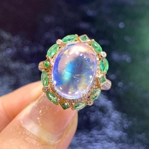 LR423 Solid 18K Gold Nature Moonstone 5.95ct Rings for Women Fine Jewelry Presents the Six-word Admonition