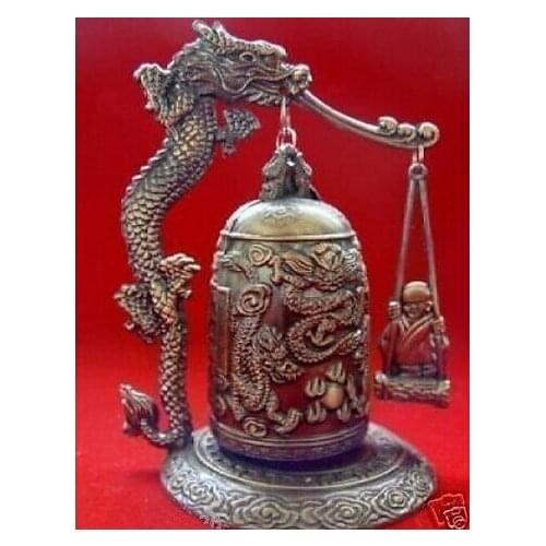 Copper Brass CHINESE crafts decoration Asian Excellent Tibet Dragon buddha Bell Vintage Tibet-Silver old copper fast shipping