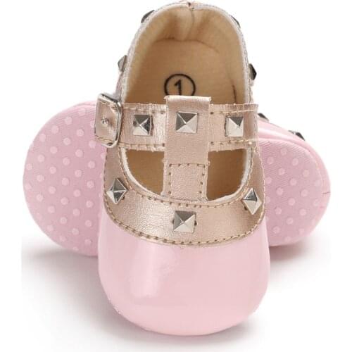 Fashion Autumn Winter Stitching Rivet Princess shoes Cute Baby Girl Soft Soled PU Shoes Infant Walking Dress Shoe