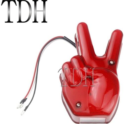 Motorcycle Peace Sign Scissors Hand LED Tail Light Finger Rear Brake Light For Harley Sportster XL 883 Chopper Bobber Cafe Racer