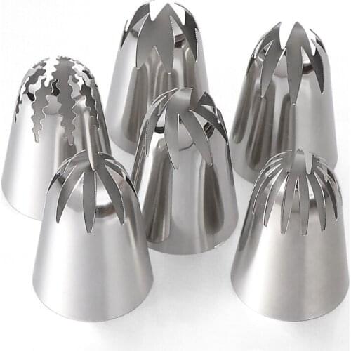 Jaswehome 304 Stainless Steel Icing Piping Nozzle Tip Set 6-Piece Large Russian Piping Tips Cake Decorating Tools for Baker
