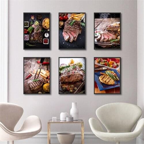Nordic Home Decoration Canvas Painting Steak Tomato French fries Kitchen Posters Prints HD Wall Art Modern Food Modular Picture