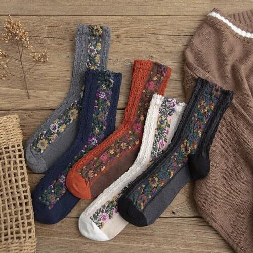 Socks Women New Products Pattern Retro Palace Harajuku Small Floral Jacquard Fashion Personality Cotton Lolita Flowers socks