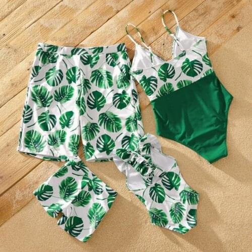 New Tropical Swimsuits Family Matching Outfits Mother Daughter Swimwear Mommy and Me Onesie Surfing Clothing Father Son Shorts