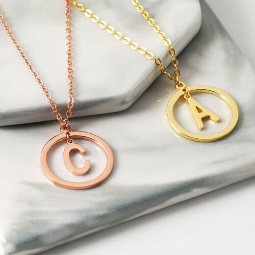 HUHUI Custom Letter Necklace Personalized Initial Circle Pendant Stainless Steel Charm Jewelry For Women Unisex Anniversary Gift
