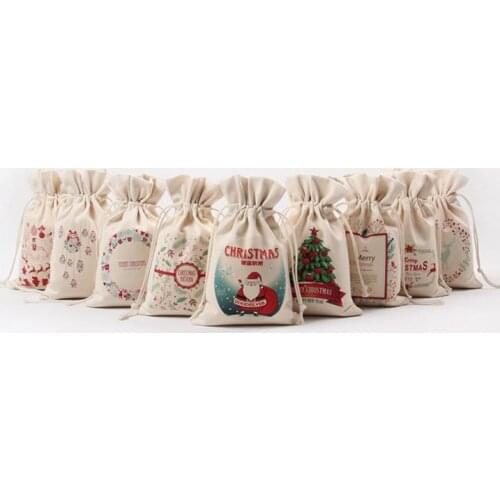 Canvas Christmas Gift Bags candy favors pouches pockets Sika Deer Pattern Design Santa Sack party gifts wrap festive supplies