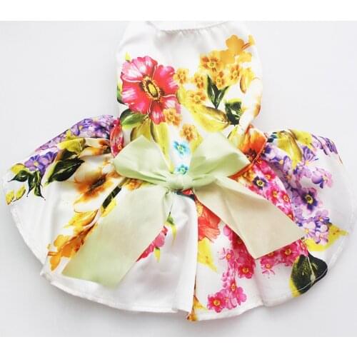 Girl Dog Pet Floral&Bow Dress Tutu Cat Puppy Shirt Skirt Dresses Summer Apparel 4 Colours