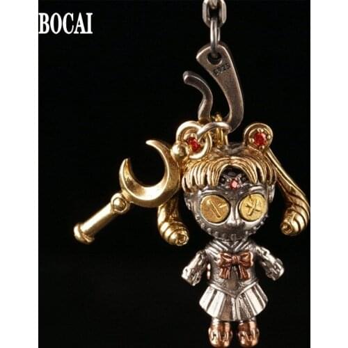 BOCAI Real Solid 100% S925 silver trendy fashion creativity cute cartoon pretty dolls men and women pendants