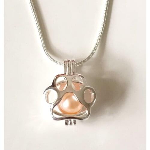 Cute Paw Print Pearl Pendant Mounting 925 Sterling Silver Locket Cage Pendant Can Open DIY Fashion Jewelry Charms Fitting