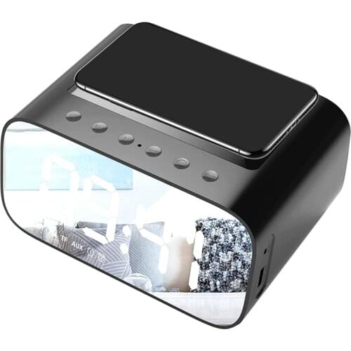 Bedside Digital Alarm Clock with Wireless Charging and USB Charger, Bluetooth Speaker, Bedroom Office, Large LED Display