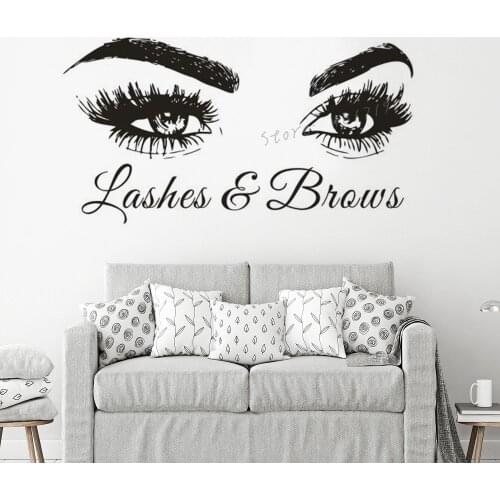 Lashes And Brows Logo Vinyl Wall Decal Beauty Salon Window Poster Eyelash Eyebrows Wall Sticker Make Up Studio Décor AZ872