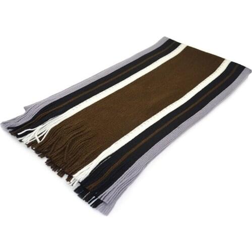 Fashion Striped Winter Scarf Mens Long Warm Scarf with Tassel Coffe Purple Blue Jeans Khaki in stock