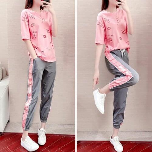 Sports suit female summer fashion 2020 new loose short-sleeved foreign casual clothes female tracksuit 2 piece set women